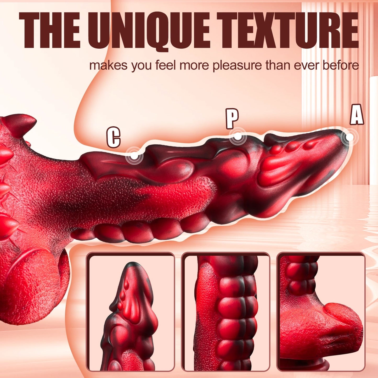 Black and red electric dildo - 7 modes, strong suction cup, heating function. - AAVIBE