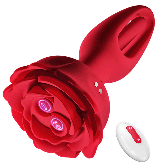 Vibrating Anal Plug Sex Toys - Rose Butt Plug Anal Toys with 9 Vibration & Flapping Modes Remote Control