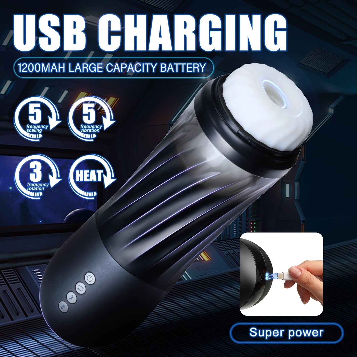 Rocket Adult Male Sex Toy - 3 Twist & 5 Thrust Modes, Hands - Free Heated - AAVIBE