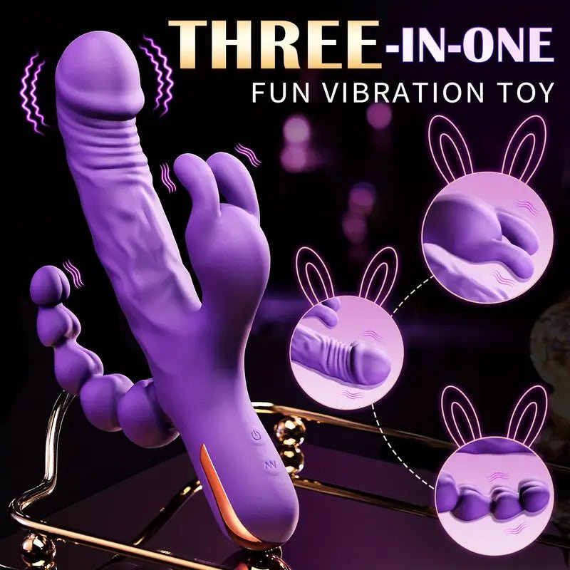 Rabbit Anal Dildo Vibrator Sex Toys -3 in 1 G-Spot Vibrators 10 Vibrating Modes