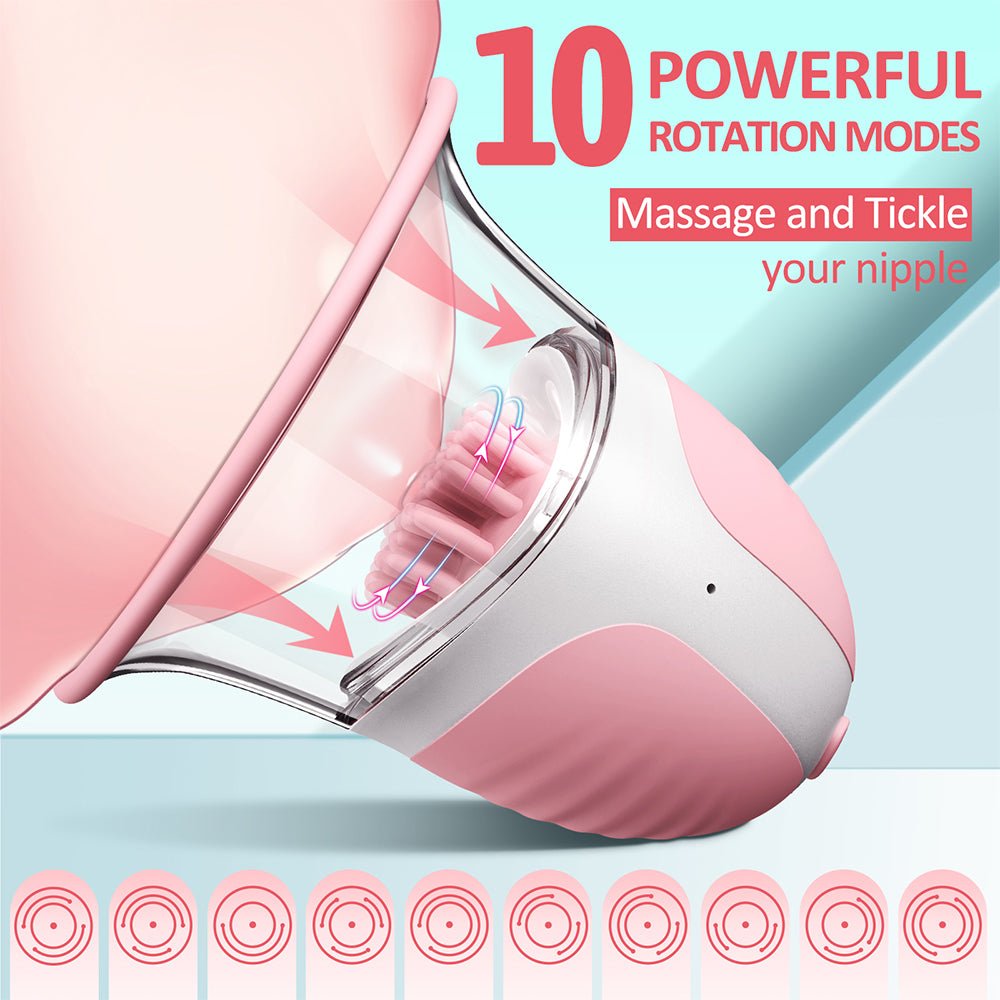 Nipple Toy Clamps, Strong Sucking Stimulator Massager with 10 Vibrator Rotation Modes