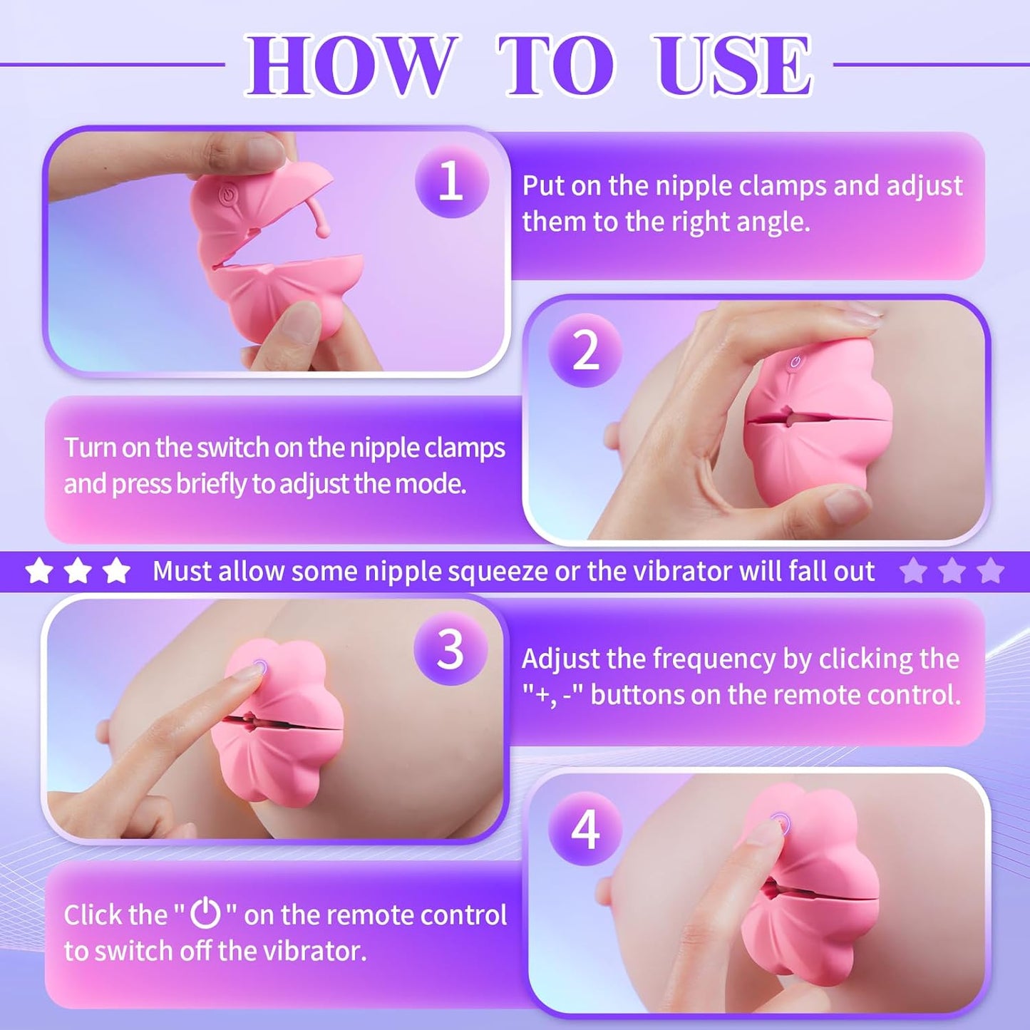 Remote Control Nipple Vibrator - 10 Vibration Modes Adjustable Nipple Clamps for Women, BDSM Couples Toy with Discreet Packaging